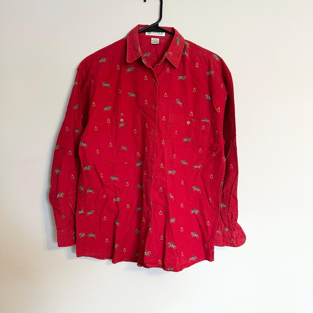 Vintage Gap Clothing Co Western Red Horse Print Button Up Shirt Large